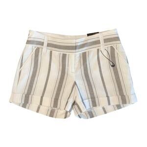 NWT Express Midi Shorts White Grey Striped Cuffed Linen Blend Women’s Size 2 NEW